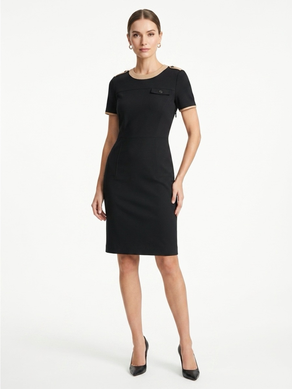 Brooks Brothers Sheath Dress Short Sleeve Button Epaulet Viscose Blend Size 10
